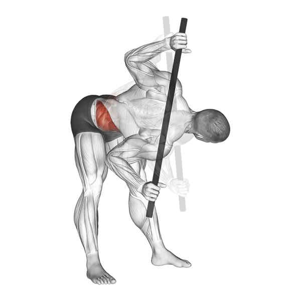 Bent waist twists with bar — ejercicio de Abdomen, nivel Intermedio