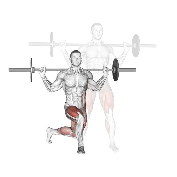 Crossed Lateral Lunge with Bar — ejercicio de Pierna, nivel Intermedio