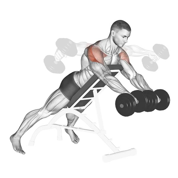 Pronated Decline Lateral Raises with Dumbbells — ejercicio de Hombros, nivel Intermedio